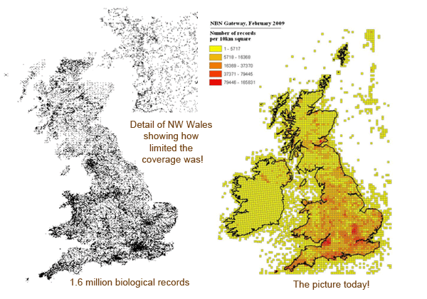 Three maps showing the records held on the Gateway then and now