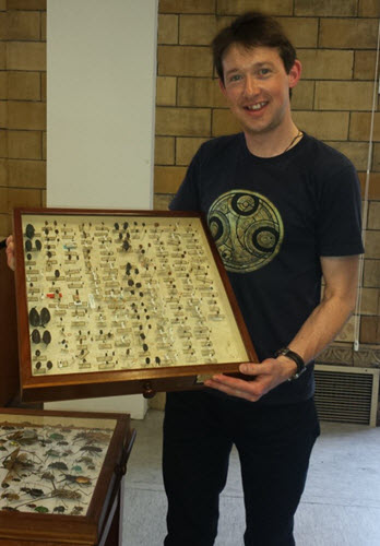 Pictured with a drawer of Sir Joseph Banks’ Beetles during a tour of Coleoptera