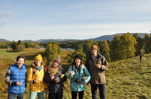 The team pictured on location in Scotland, studying Fungi