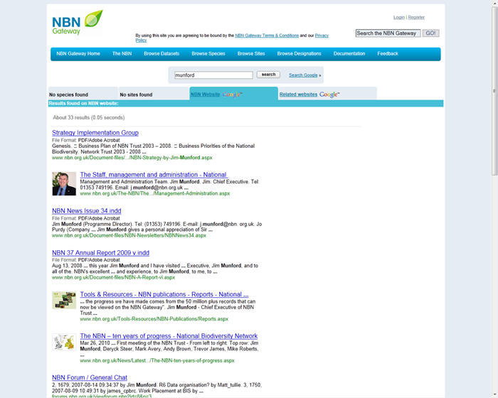 The NBN website Google tab is now highlighted with the search results shown below