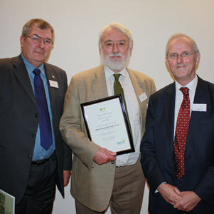 Professor Sam Berry pictured centre receiving Honoraray Membership of the NBN Trust from Sir Neil Chalmers (then NBN Chairman) and Jim Munford (then NBN CEO)