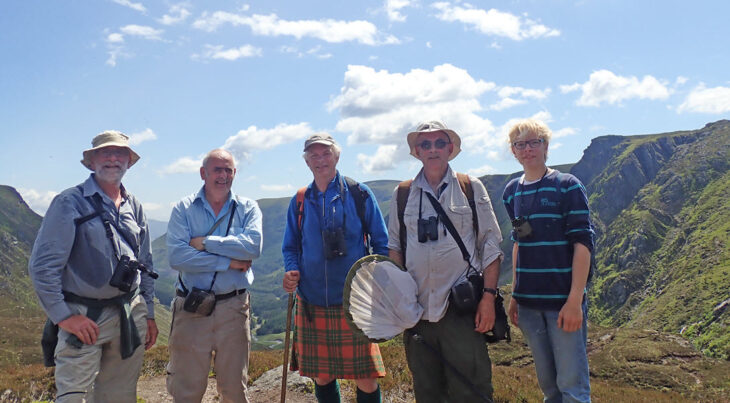 Dipterists Forum c. Nigel Jones On Meikle Kinrannoch. L-R Stuart Ball, Roger Morris, Iain MacGowan, Nigel Jones and Jan Billker. In search of rare upland Diptera.