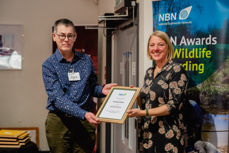 Martin Harvey accepting Ashleigh Whiffin's Verifier's Award from sponsor, Katie-jo Luxton, RSPB