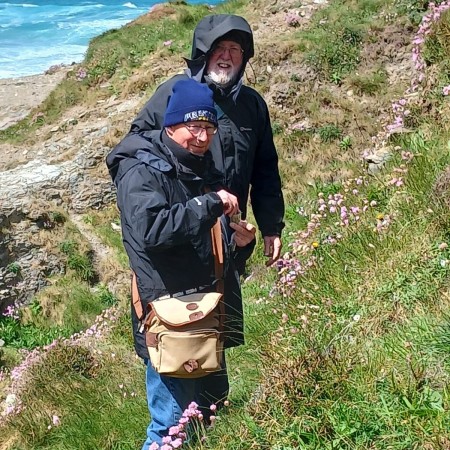 450x450 Steve Palmer (foreground) and Mark Young (behind) - fieldwork on very windy coastal cliffs Spring 2026 (Photo Jemma Young)